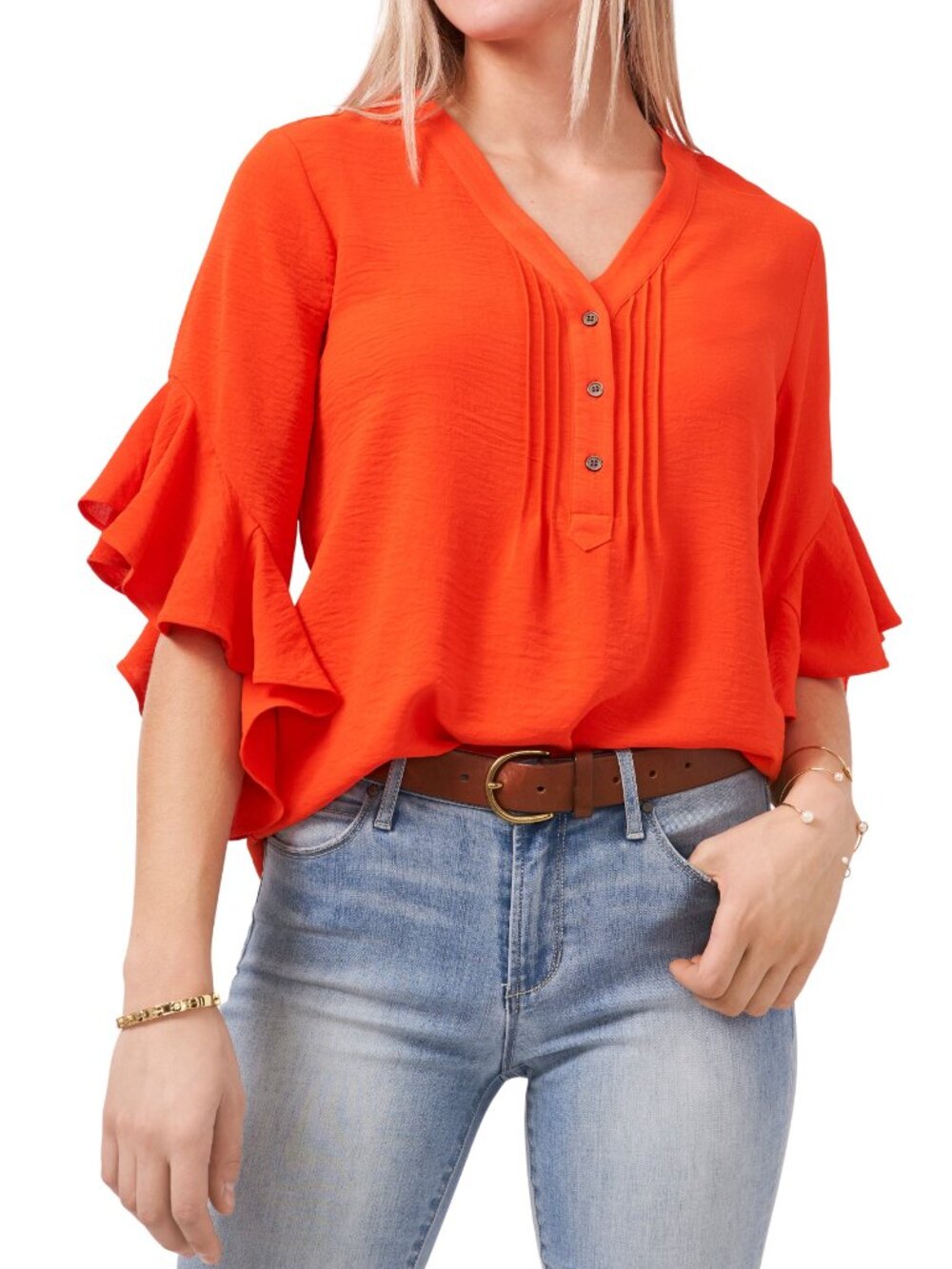 Vince Camuto Flutter Sleeve Henley Blouse